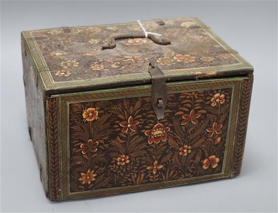 An Indian floral decorated lacquer casket height 18cm width 28cm
